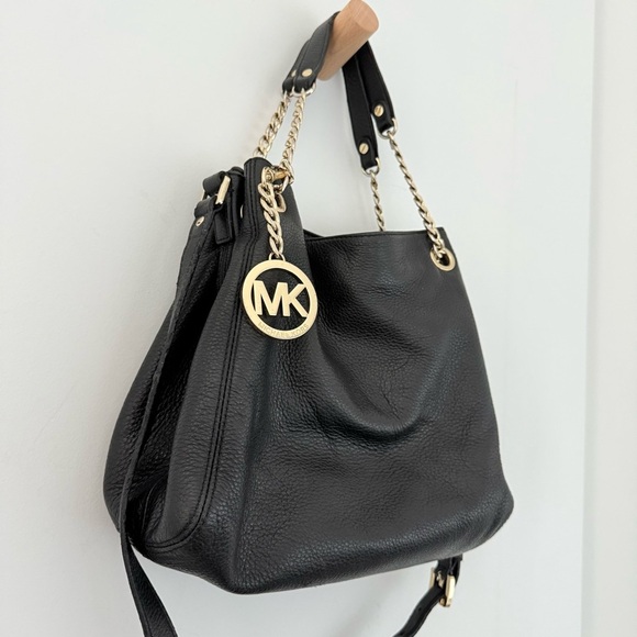 Vintage Michael Kors black leather multiway gold chain shoulder & crossbody tote - Picture 1 of 10
